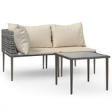 3 Piece Garden Lounge Set with Cushions Grey Poly Rattan