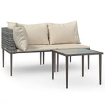 3 Piece Garden Lounge Set with Cushions Grey Poly Rattan