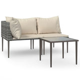 3 Piece Garden Lounge Set with Cushions Grey Poly Rattan - Front View