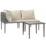3 Piece Garden Lounge Set with Cushions Grey Poly Rattan - Side View