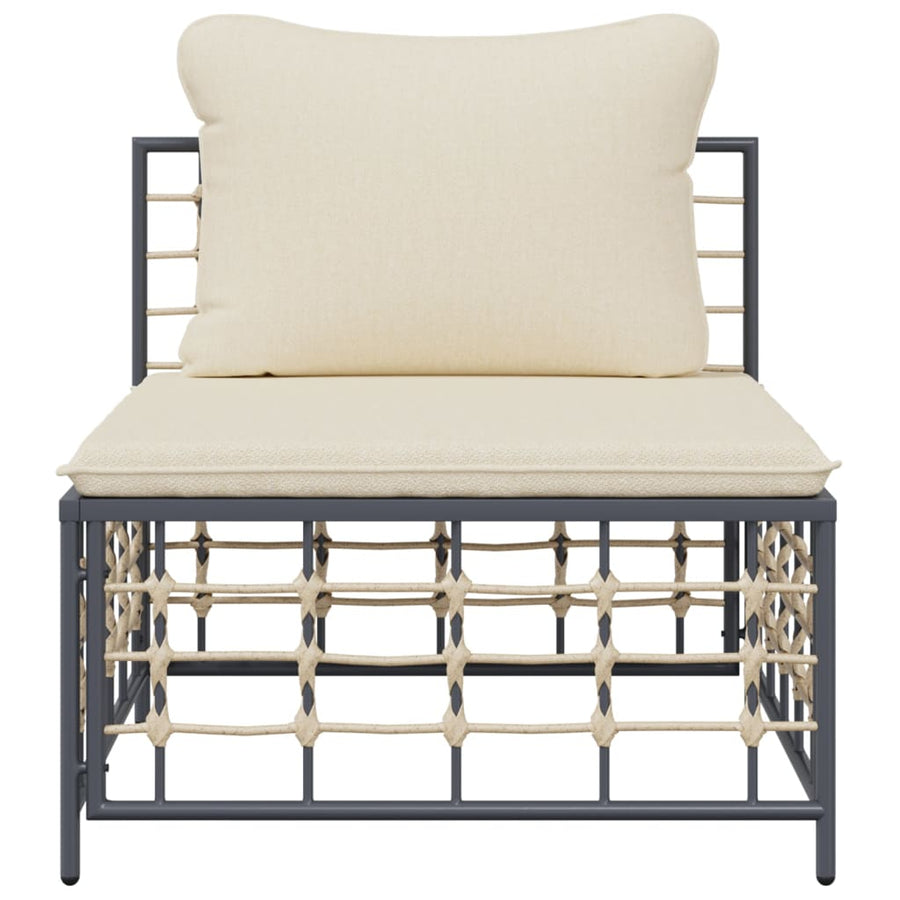 Garden Middle Sofa with Beige Cushions Poly Rattan
