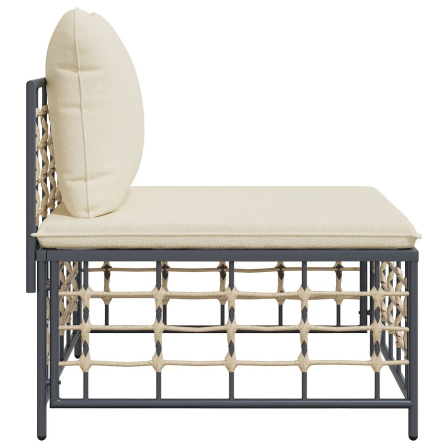 Garden Middle Sofa with Beige Cushions Poly Rattan