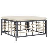 Garden Footstool with Beige Cushion Poly Rattan