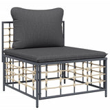 Garden Middle Sofa with Dark Grey Cushions Poly Rattan
