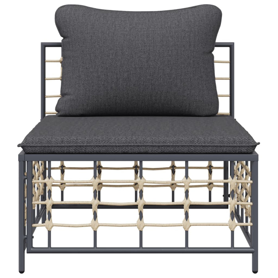 Garden Middle Sofa with Dark Grey Cushions Poly Rattan