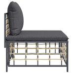 Garden Middle Sofa with Dark Grey Cushions Poly Rattan