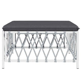 Garden Footstool with Cushion White Woven Fabric