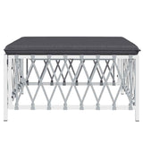 Garden Footstool with Cushion White Woven Fabric - Top-Down View