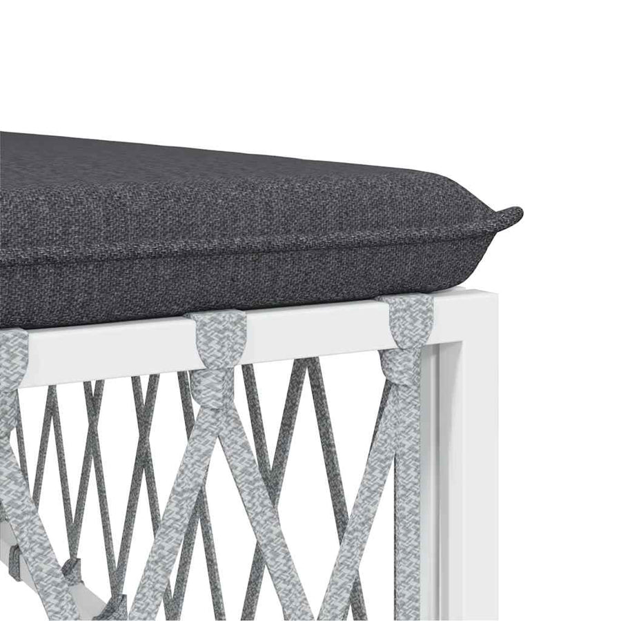 Garden Footstool with Cushion White Woven Fabric