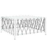 Garden Table White 70x70x34 cm Woven Fabric - Front View