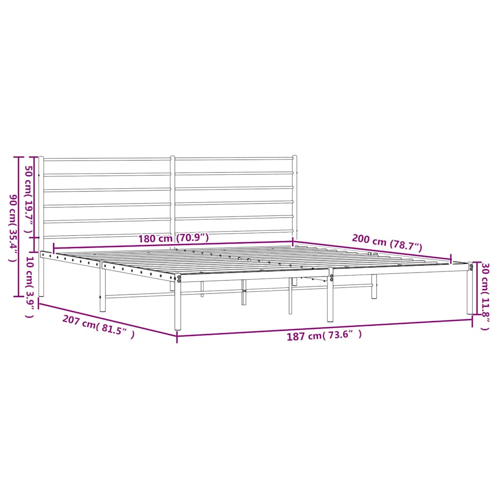 Metal Bed Frame without Mattress with Headboard Black 183x203 cm King