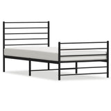 Metal Bed Frame without Mattress with Footboard Black 90x190 cm - Front View