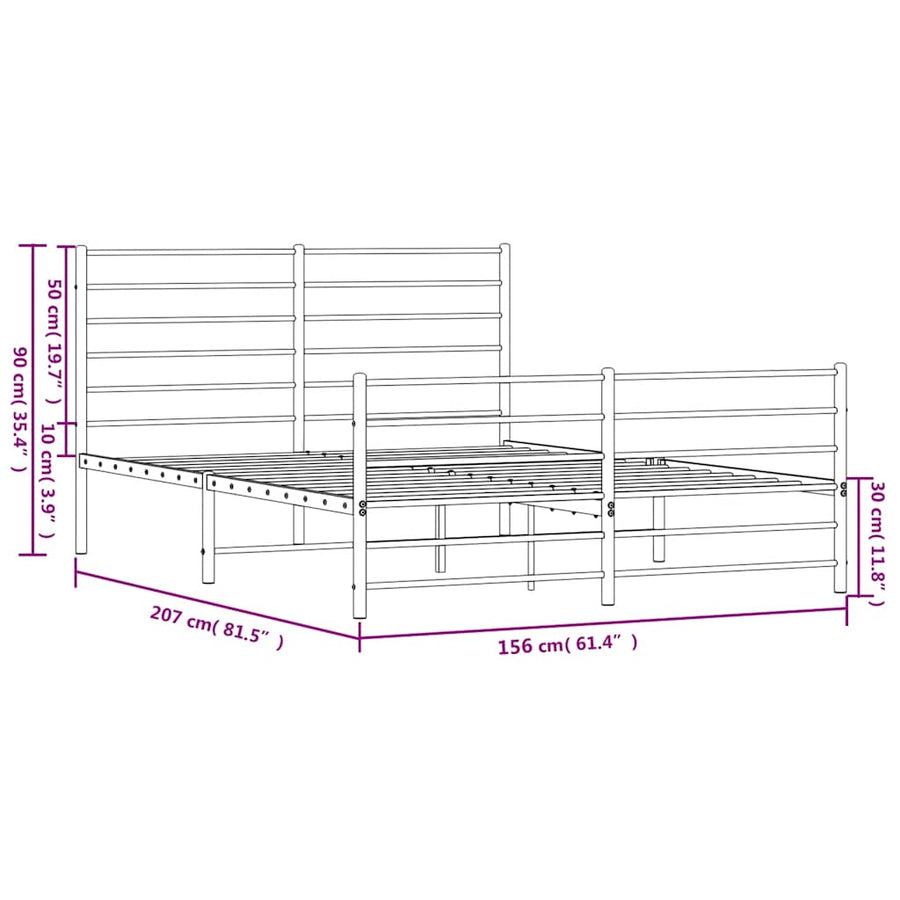 Metal Bed Frame without Mattress with Footboard Black 150x200 cm