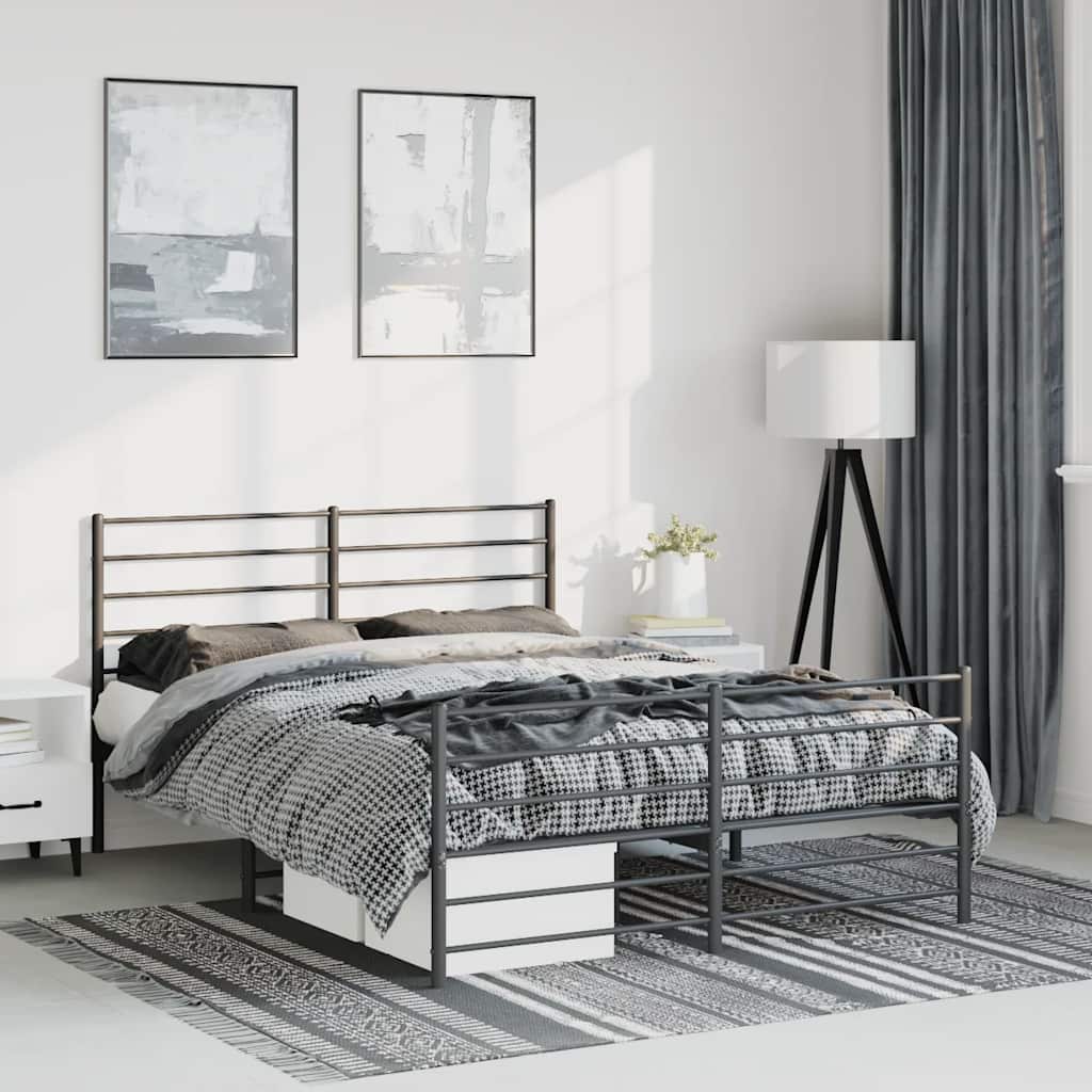 Metal Bed Frame without Mattress with Footboard Black 150x200 cm