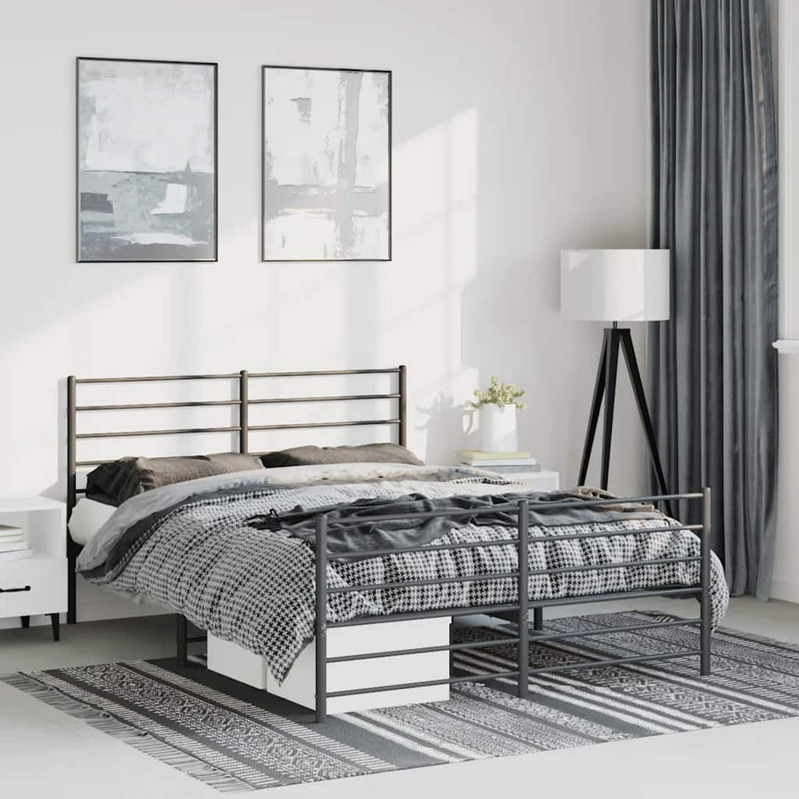 Metal Bed Frame without Mattress with Footboard Black 150x200 cm