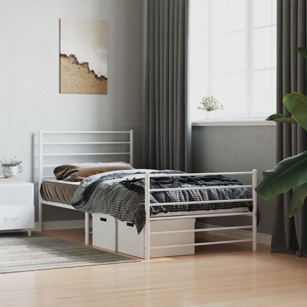 Metal Bed Frame without Mattress with Footboard White 90x190 cm
