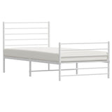 Metal Bed Frame without Mattress with Footboard White 90x190 cm - 45-Degree Angle