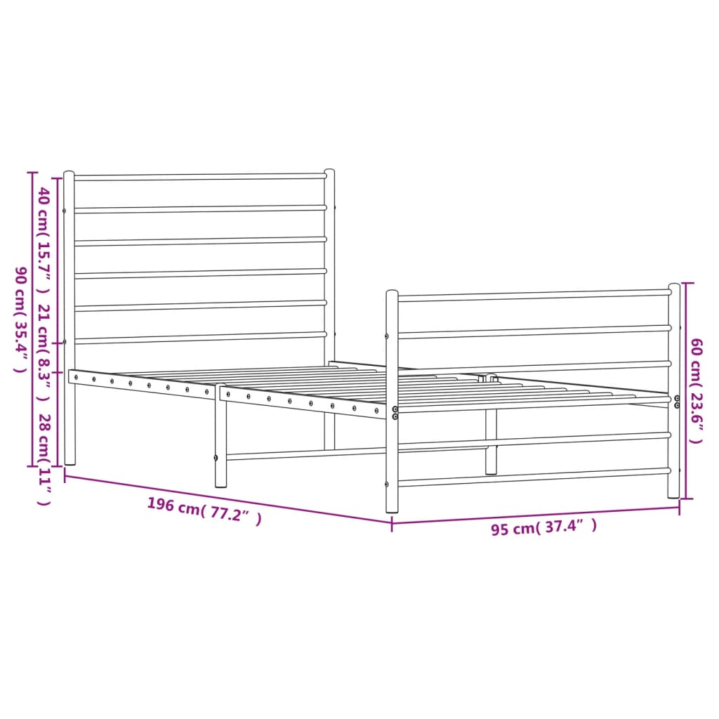 Metal Bed Frame without Mattress with Footboard White 90x190 cm