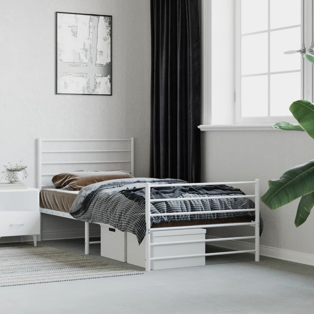 Metal Bed Frame without Mattress with Footboard White 90x190 cm