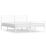 Metal Bed Frame without Mattress with Footboard White 183x203 cm King - Front View
