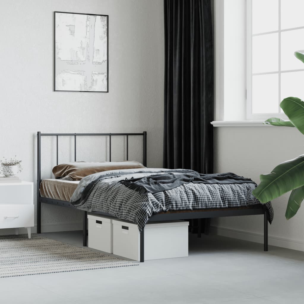 Metal Bed Frame without Mattress with Headboard Black 90x190 cm