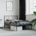 Metal Bed Frame without Mattress with Headboard Black 90x190 cm