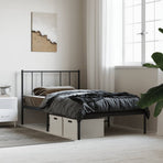 Metal Bed Frame without Mattress with Headboard Black 90x190 cm