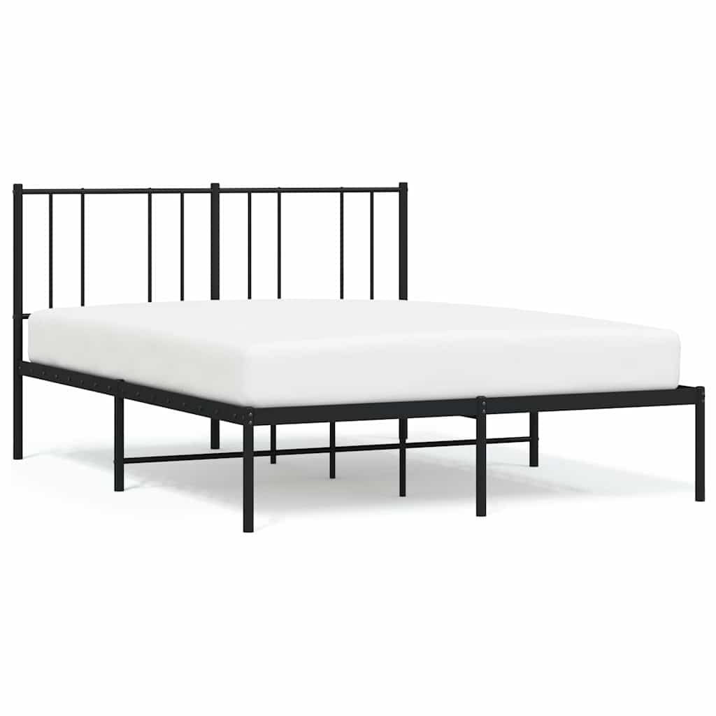Metal Bed Frame without Mattress with Headboard Black 150x200 cm