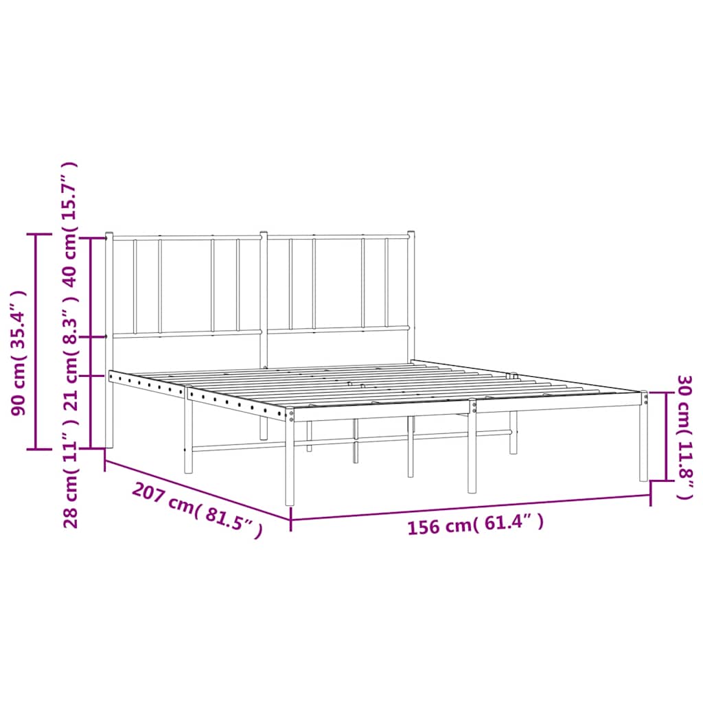 Metal Bed Frame without Mattress with Headboard Black 150x200 cm