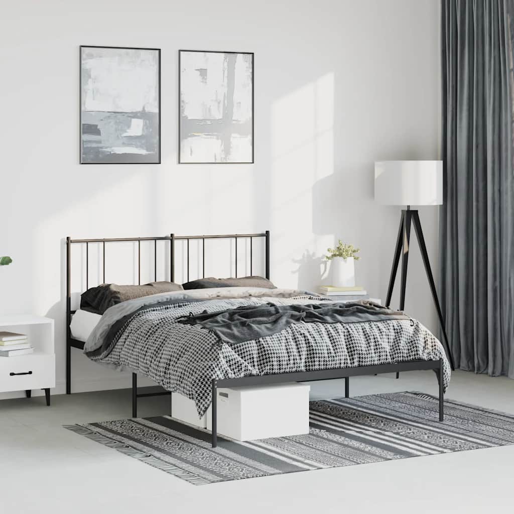 Metal Bed Frame without Mattress with Headboard Black 150x200 cm