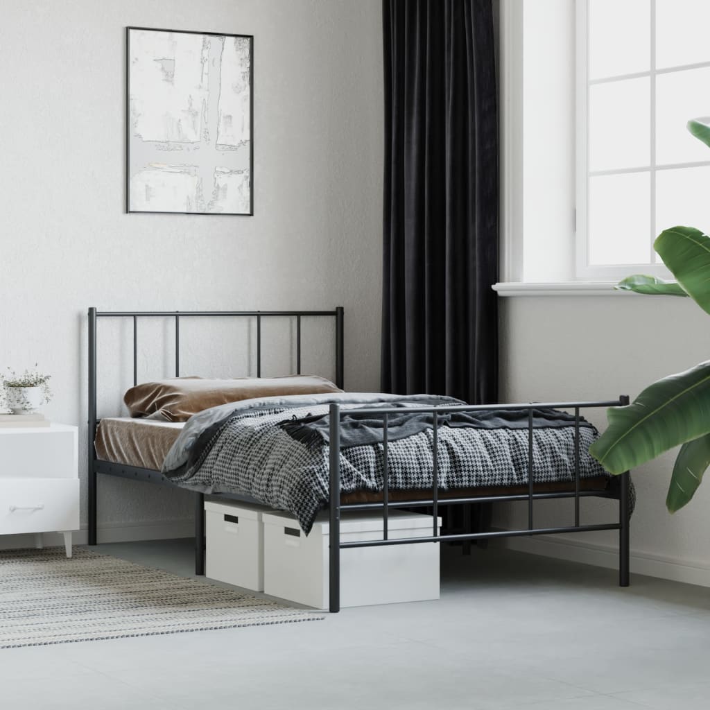 Metal Bed Frame without Mattress with Footboard Black 90x190 cm