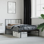 Metal Bed Frame without Mattress with Footboard Black 90x190 cm