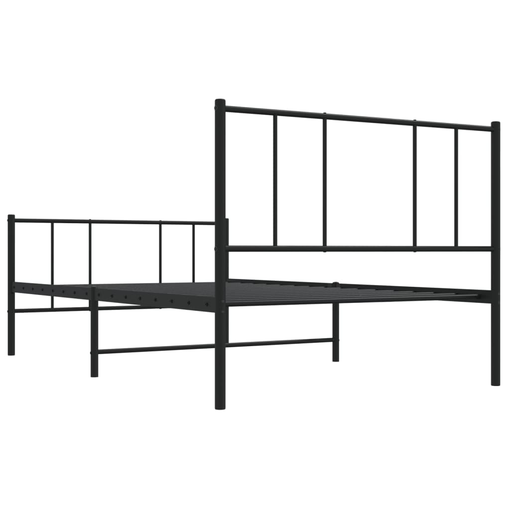 Metal Bed Frame without Mattress with Footboard Black 90x190 cm