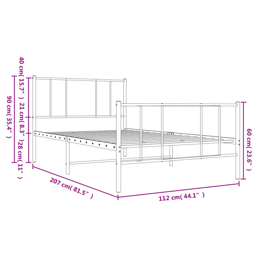 Metal Bed Frame without Mattress with Footboard Black 107x203 cm King Single