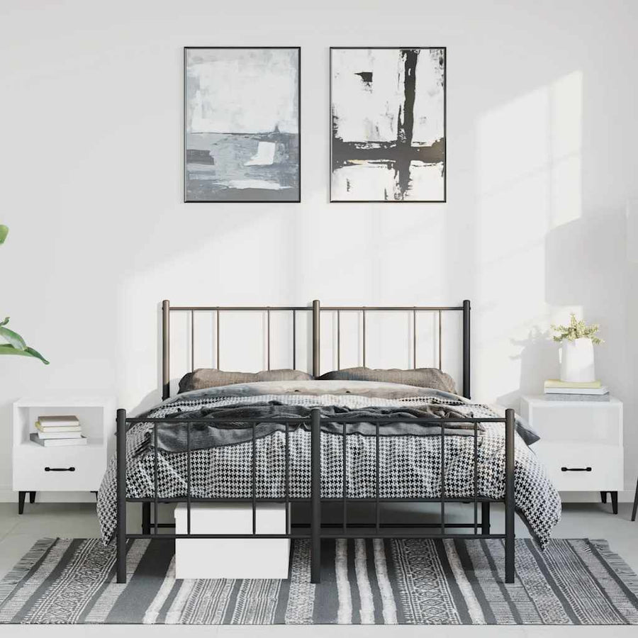 Metal Bed Frame without Mattress with Footboard Black 150x200 cm