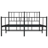 Metal Bed Frame without Mattress with Footboard Black 150x200 cm - Rear View