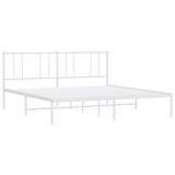 Metal Bed Frame without Mattress with Headboard White 183x203 cm King - Side View