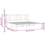 Metal Bed Frame without Mattress with Headboard White 183x203 cm King - Extra Image