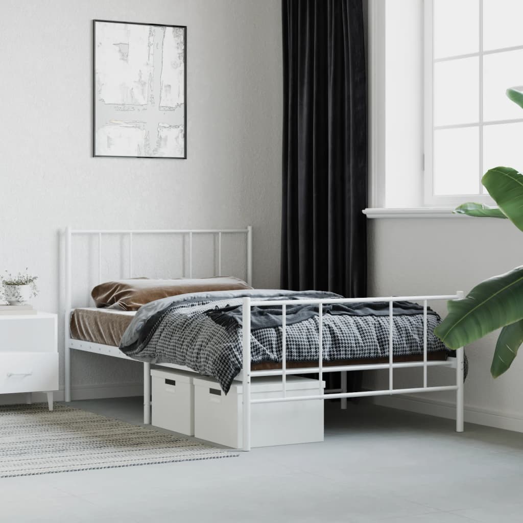 Metal Bed Frame without Mattress with Footboard White 90x190 cm