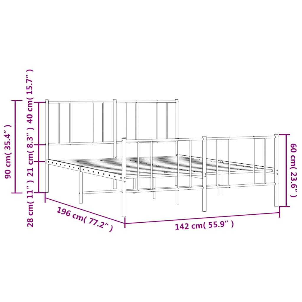 Metal Bed Frame without Mattress with Footboard White 135x190 cm