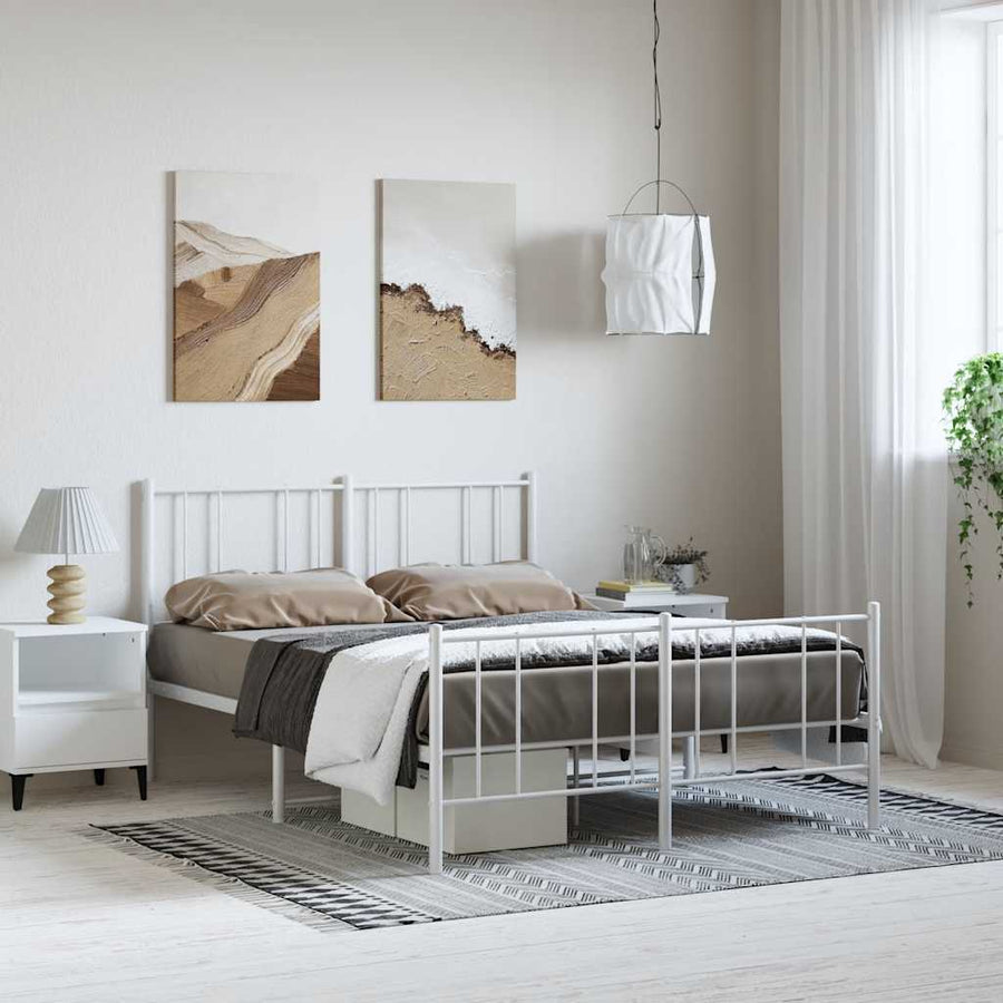 Metal Bed Frame without Mattress with Footboard White 135x190 cm
