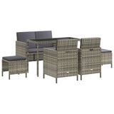 6 Piece Garden Dining Set with Cushions Grey Poly Rattan - Front View