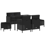6 Piece Garden Dining Set with Cushions Black Poly Rattan - Front View