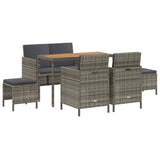 6 Piece Garden Dining Set with Cushions Grey Poly Rattan - Front View