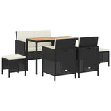 6 Piece Garden Dining Set with Cushions Black Poly Rattan - Front View