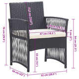Garden Armchairs with Cushions 2 pcs Black Poly Rattan - Low Angle