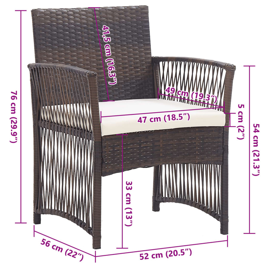 Garden Armchairs with Cushions 2 pcs Brown Poly Rattan
