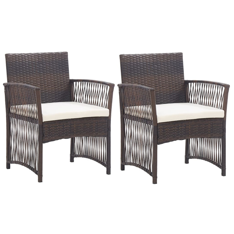 Garden Armchairs with Cushions 2 pcs Brown Poly Rattan
