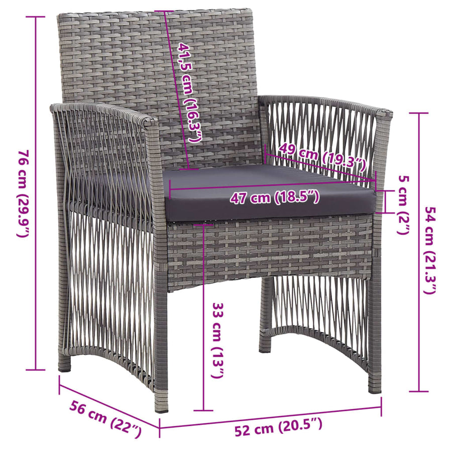 Garden Armchairs with Cushions 2 pcs Grey Poly Rattan