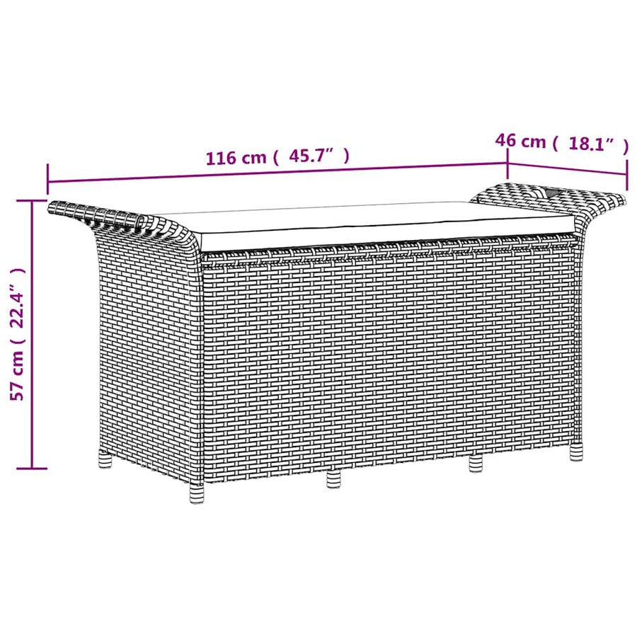 Garden Bench with Cushion Black 116x46x57 cm Poly Rattan
